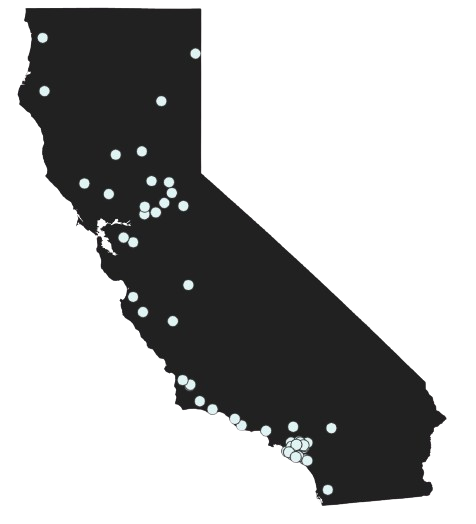 A map of California with the location of over 230 transit agencies.